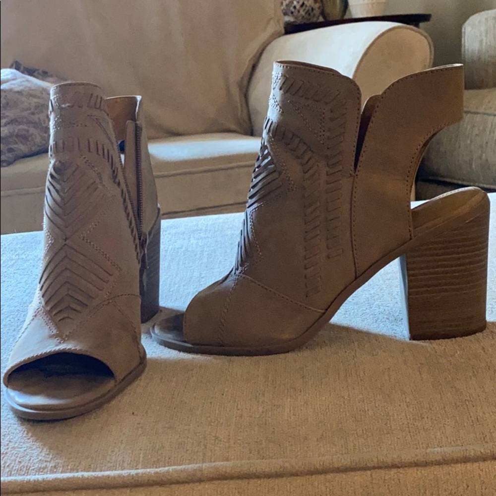 Suede open toe booties